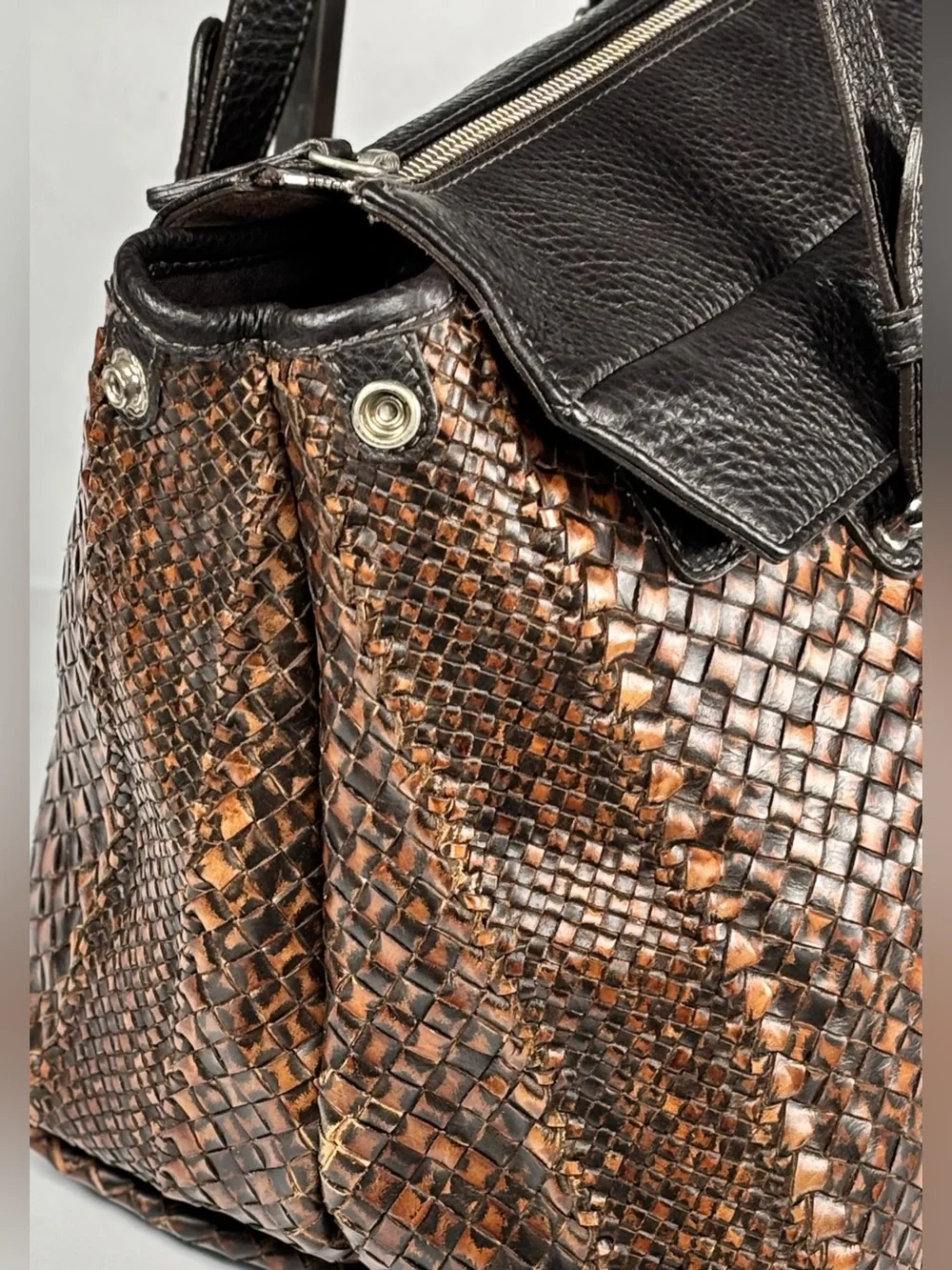 Furla leather brown Woven Tote Bag - top handles Brown